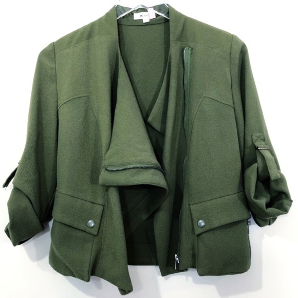 Everly Jackets & Blazers - Moto Style Cropped Army Green Jacket Pockets